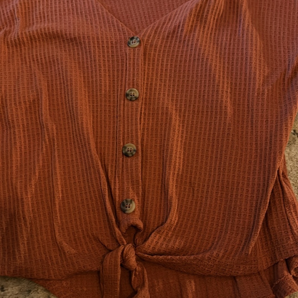 Double Zero Rust Button-Up Knit Top - Picture 2 of 4